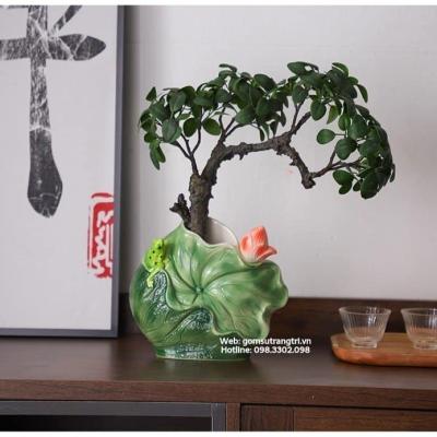 BÌNH HOA SỨ NỔI HOA SEN CÁ THỦ CÔNG